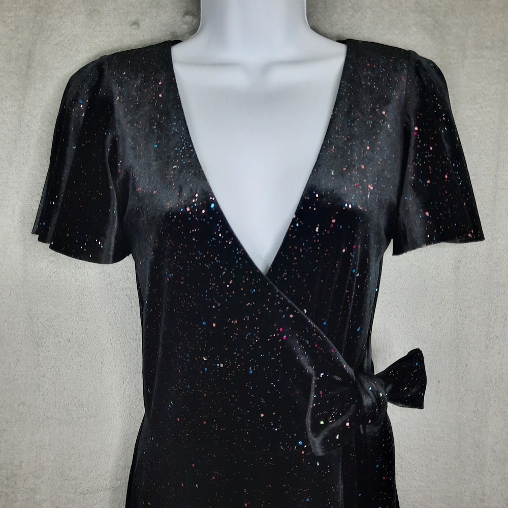 BlackMilk All That Glitters Black Velvet Wrap Midaxi Dress Small Whimsigoth Vamp - Picture 3 of 16